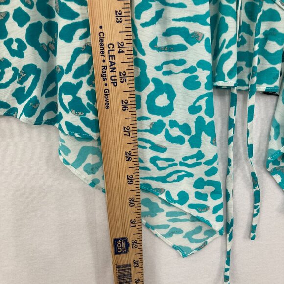 Alberto Makali size Medium Blue White Abstract Print Stretch Draped Light Jacket - Picture 3 of 7